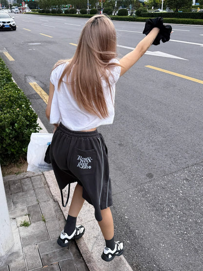 American Vintage Gray Sport Shorts Letter Print Relaxed Fit