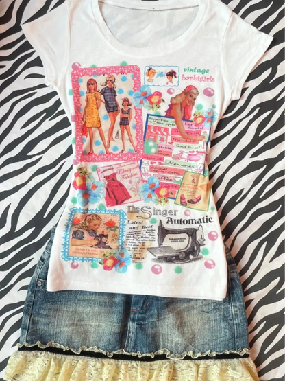 White American Vintage Print Slim-Fit Y2K T-Shirt