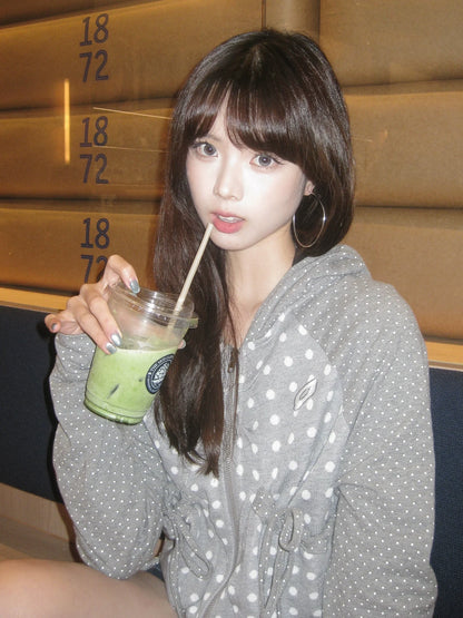 American Retro Polka Dot Hoodie Autumn Patchwork Zipper Pullover Bow Detail Top