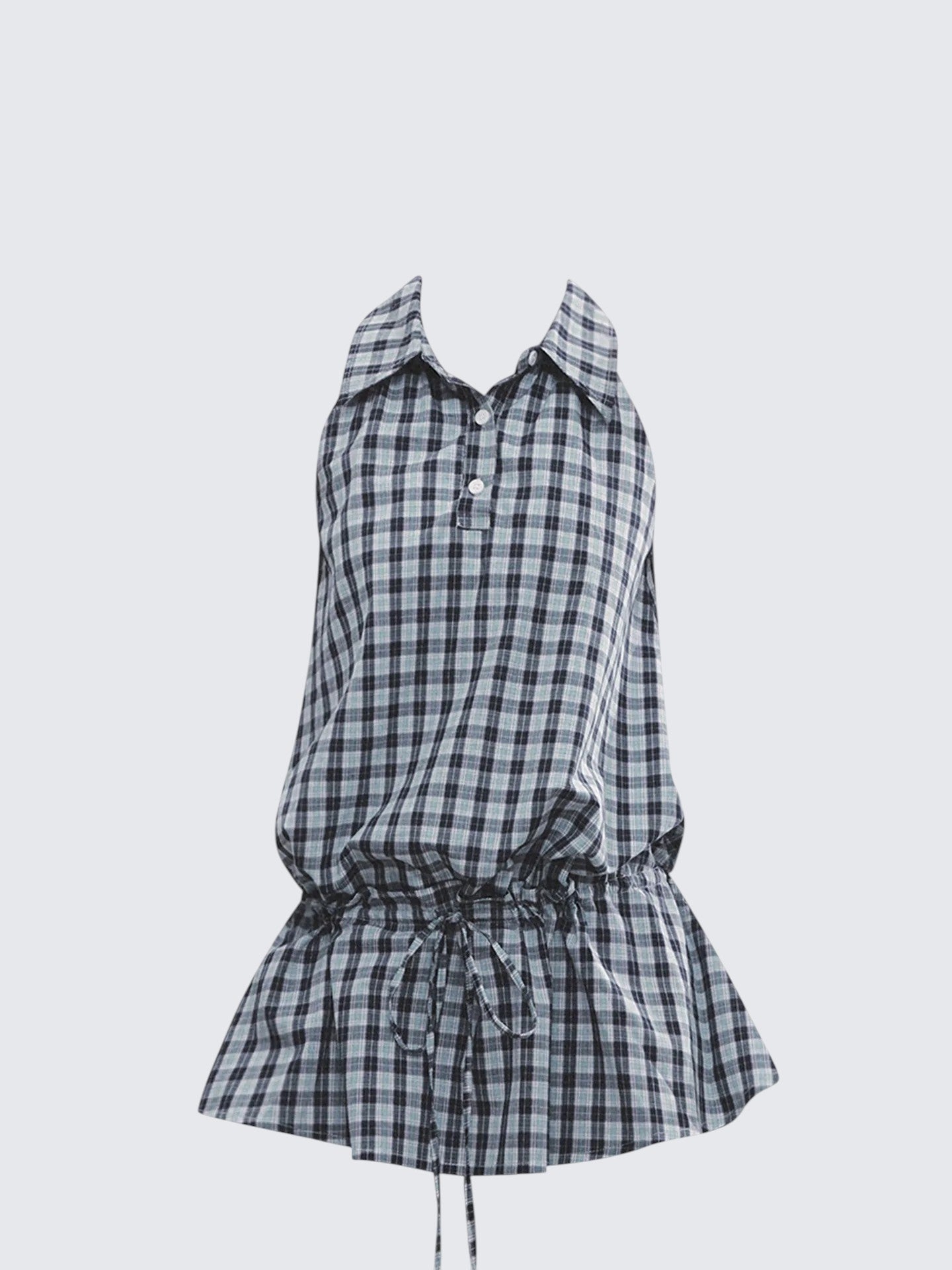 Korean Check Drawstring Top
