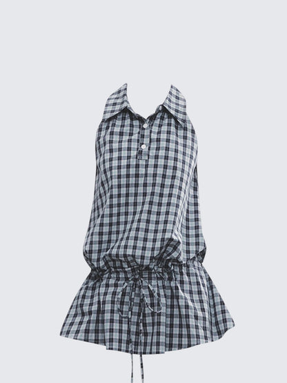 Korean Check Drawstring Top