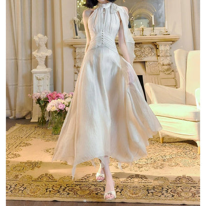 Milan Ruffle Halter Asymmetrical Beach Gown Dress