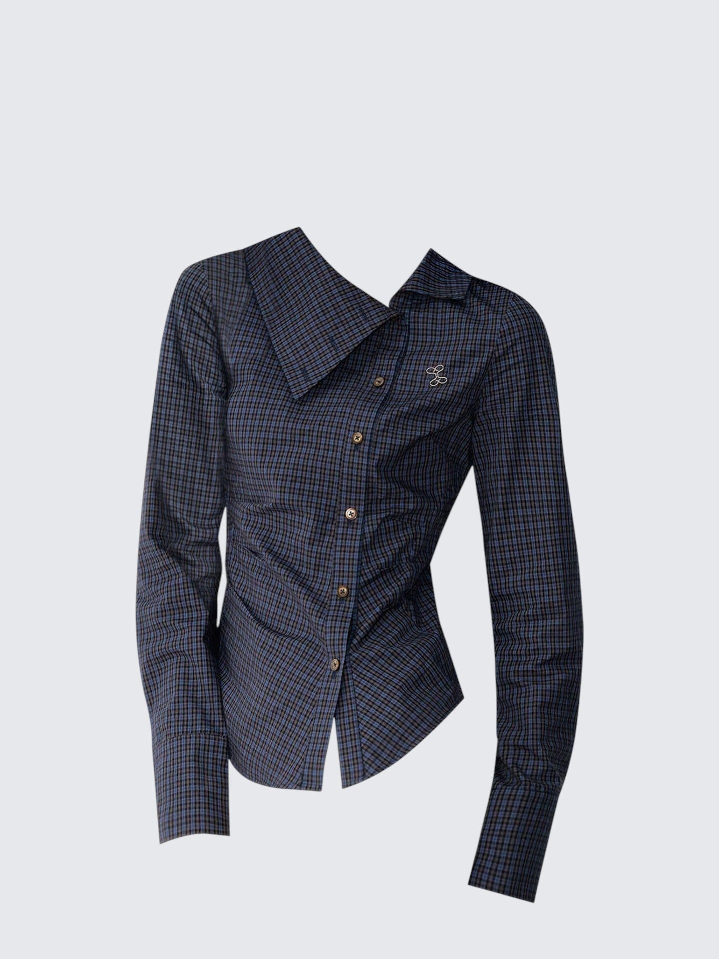 Vintage Asymmetric Collar Plaid Shirt