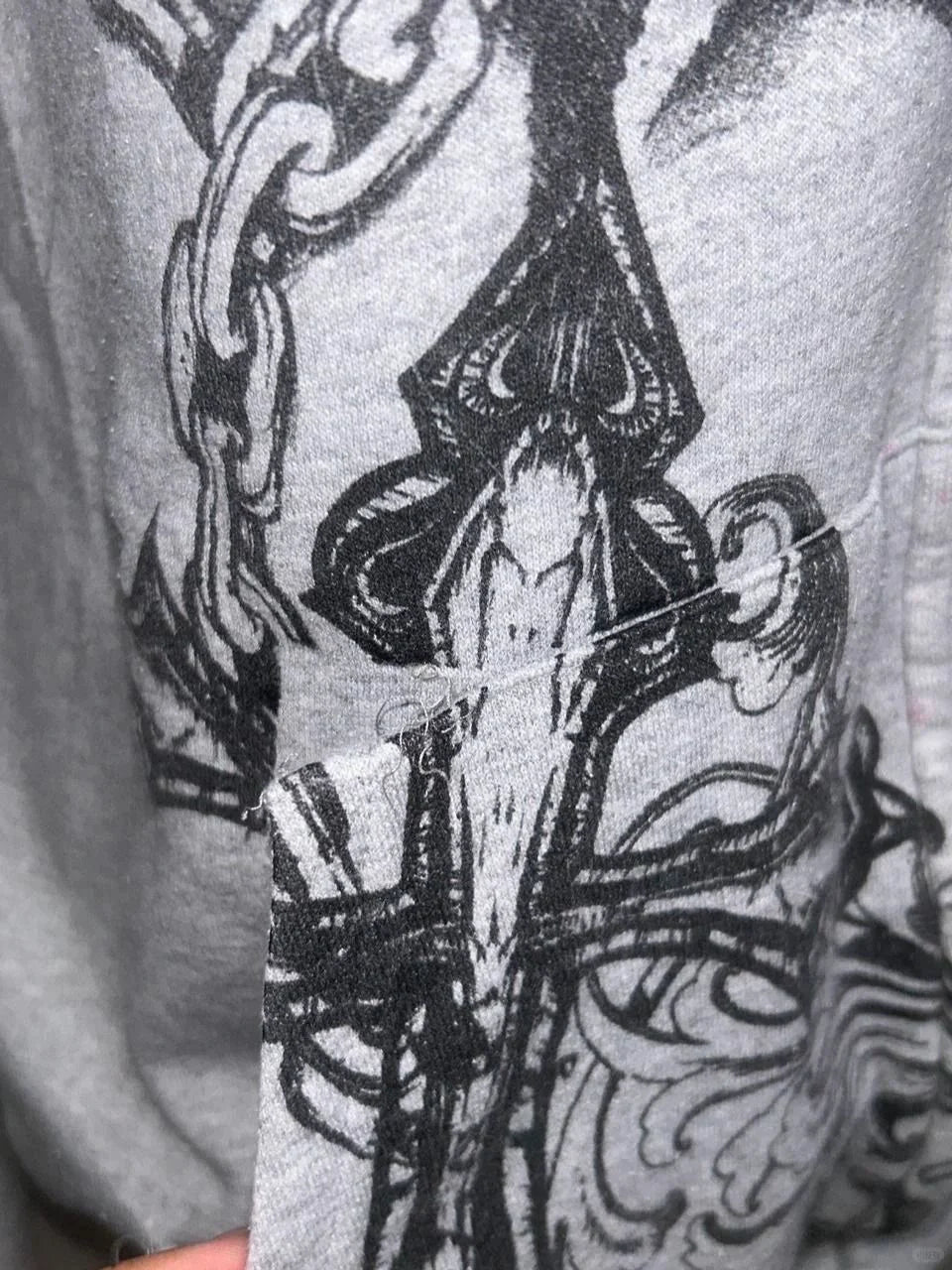 Gray Subculture Gothic Rock Punk Y2K E-girl Vintage Skull-Print Hooded Jacket