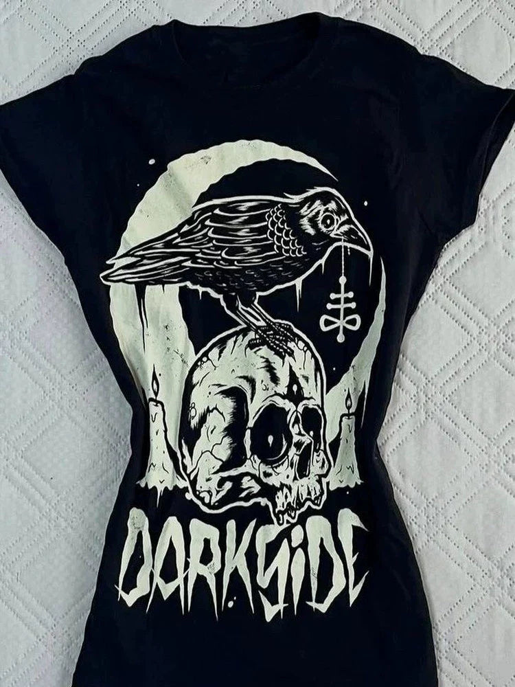 Blue Rock Punk Vintage Skull Print Y2K T-Shirt
