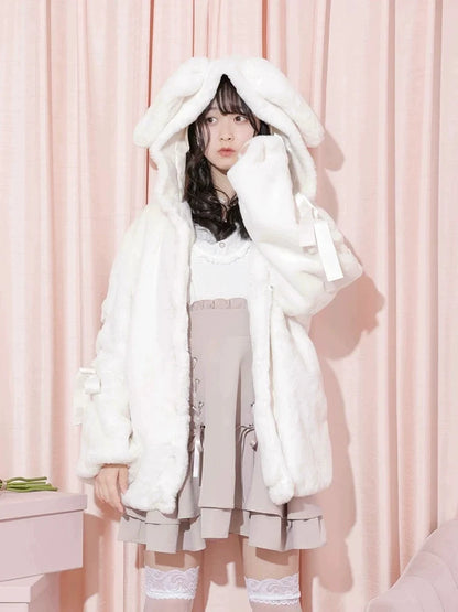 Sweet Bunny Ear Faux Fur Coat