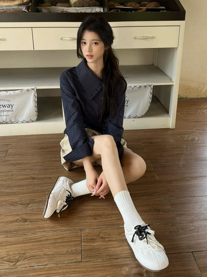 Academy Navy Asymmetric Long Sleeve Shirt for Early Autumn