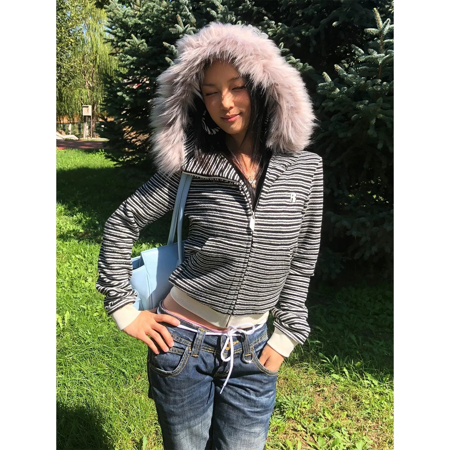 Y2K Rabbit Ear Stripe Hoodie for Autumn Winter