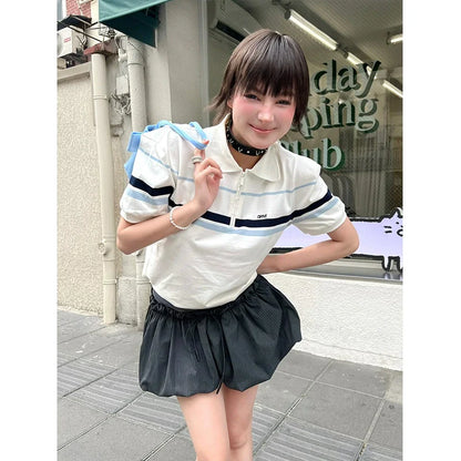 White Polo Tee Smart Academic Stripe Short Sleeve Top