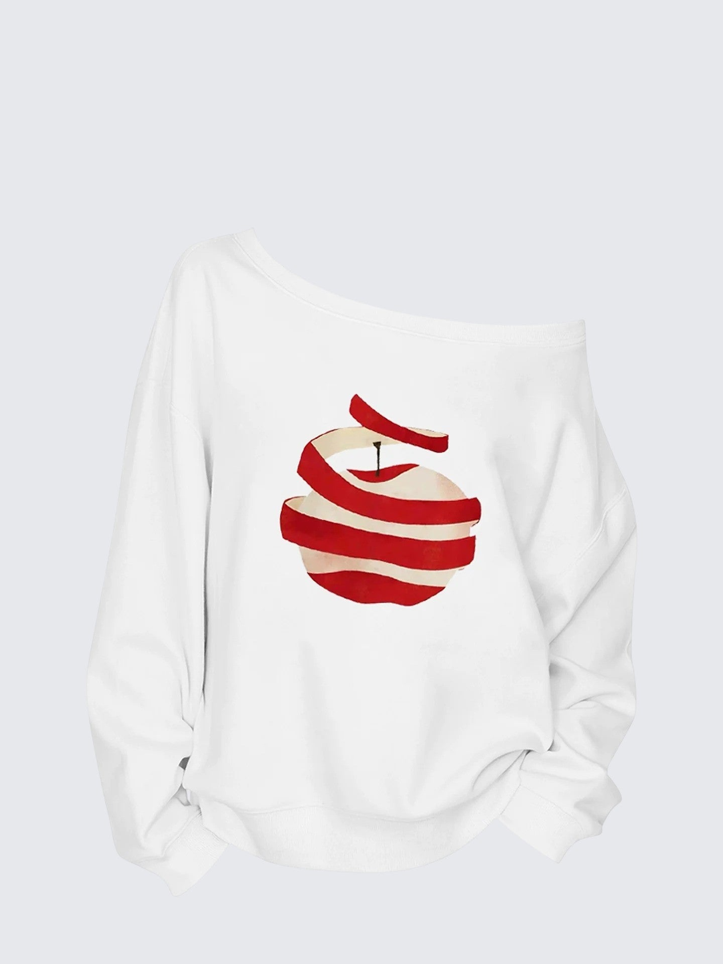 Korean Apple Print Off Shoulder Sweatshirt