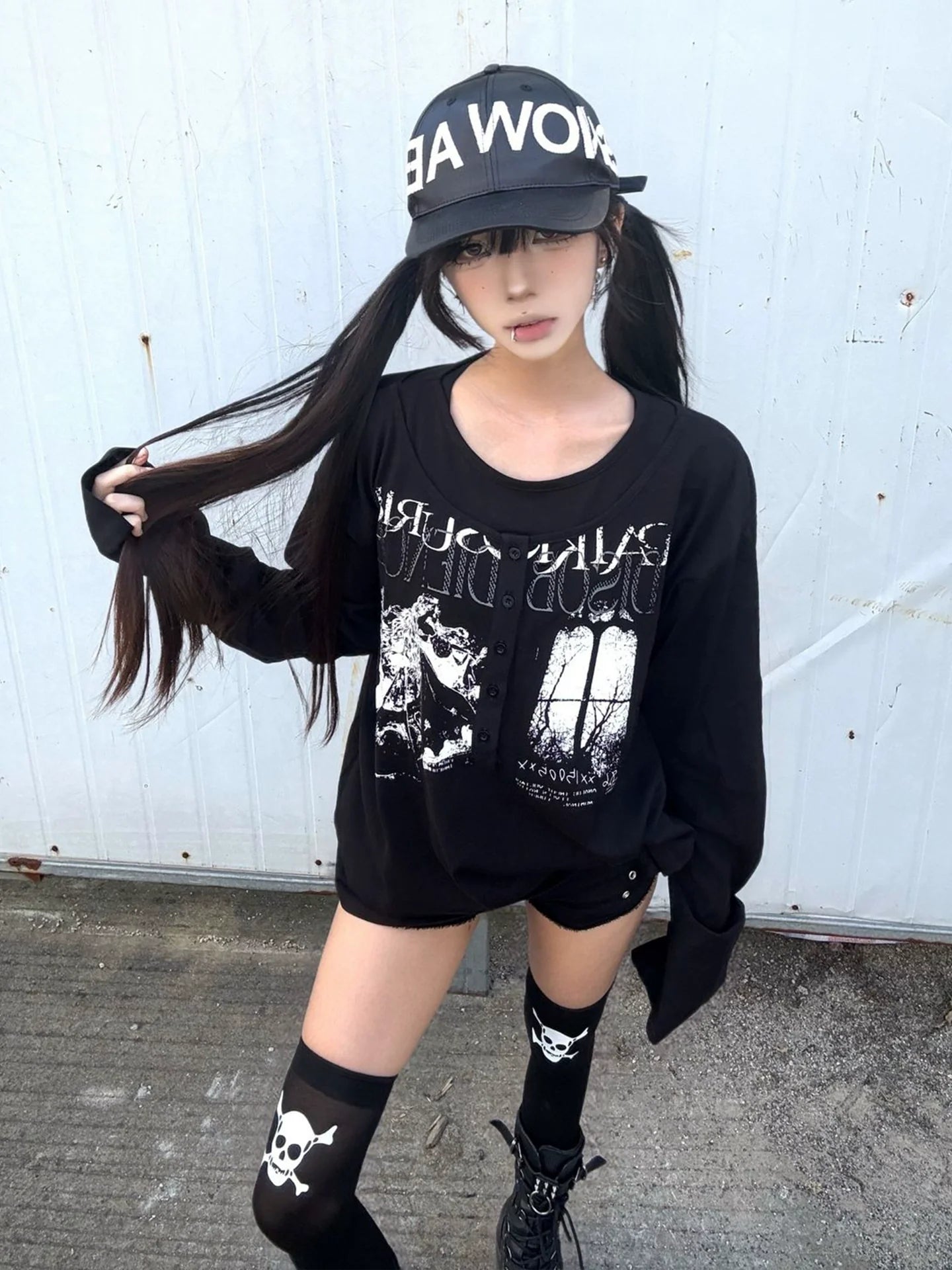 Y2K Visual Henley Long Sleeve Tee