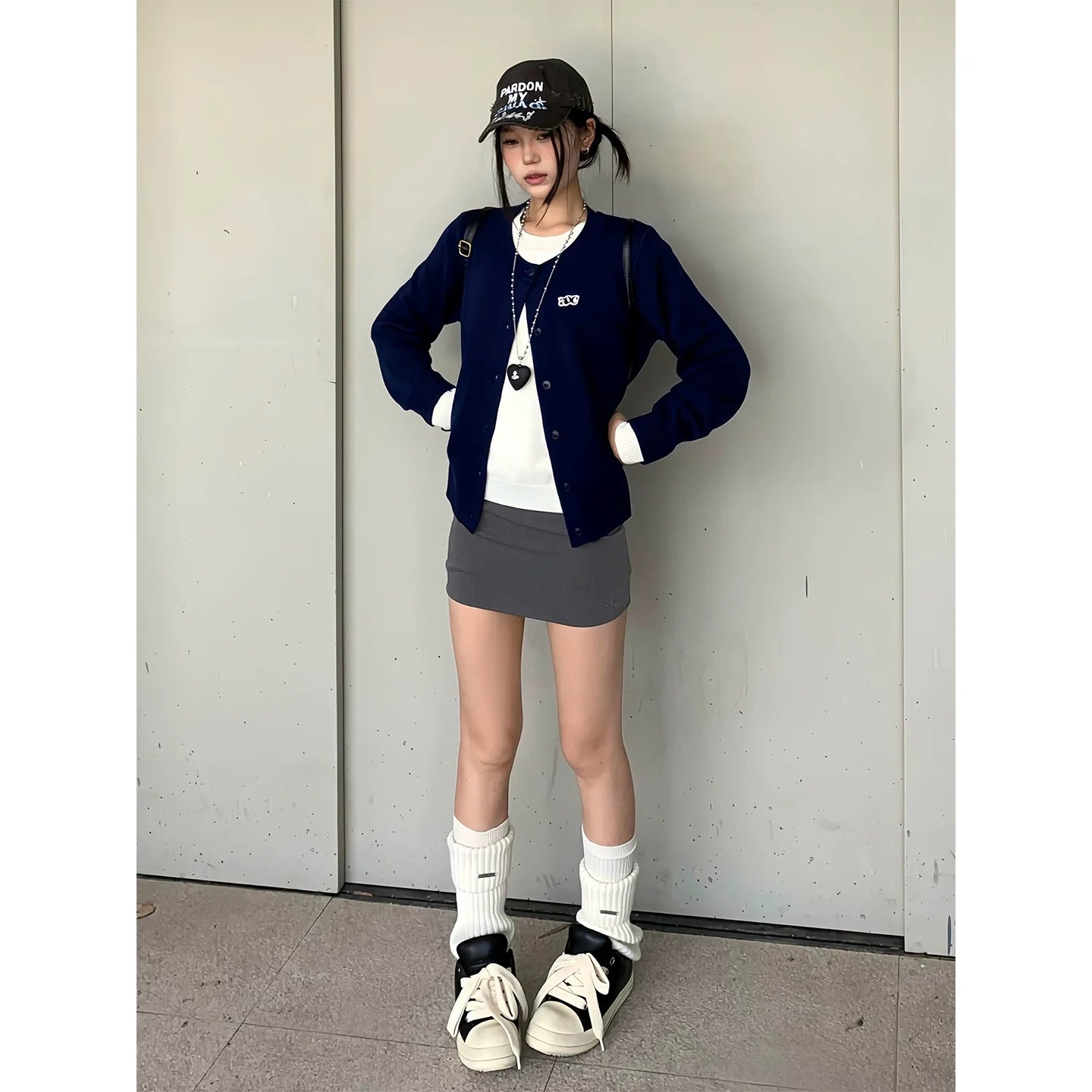 Korean Layered Knit Cardigan Two-Piece Effect Loose Lazy Chic Outerwear