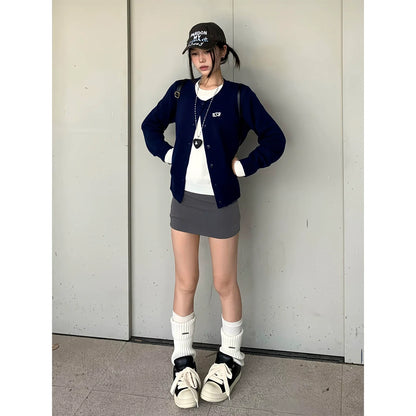 Korean Layered Knit Cardigan Two-Piece Effect Loose Lazy Chic Outerwear