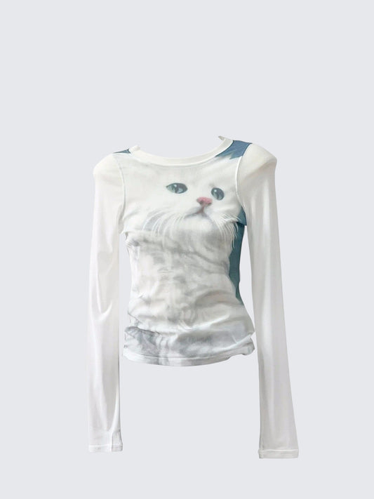 American Spicy Cat Print Mesh Tee