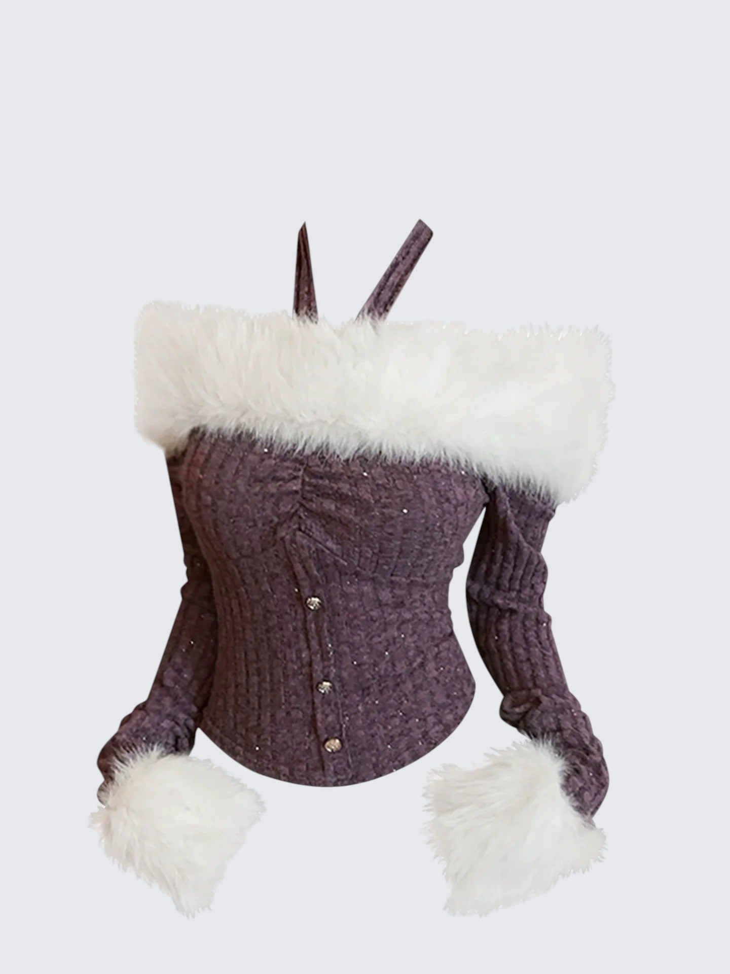 Pure Desire Faux Fur Collar Off-Shoulder Knit