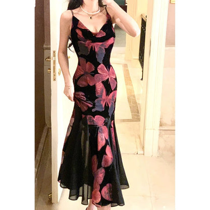 French Velvet Flocked Gown Dress