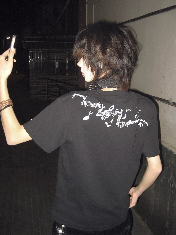 Y2K Subculture Black Polo Tee Punk Visual Kei Top