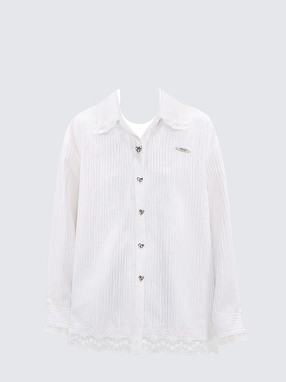 Lace Collar Vintage Long Sleeve Shirt Women