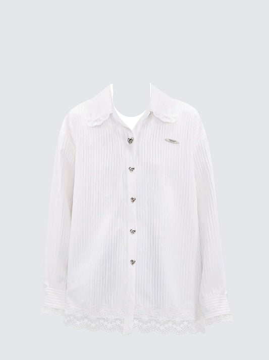 Lace Collar Vintage Long Sleeve Shirt Women