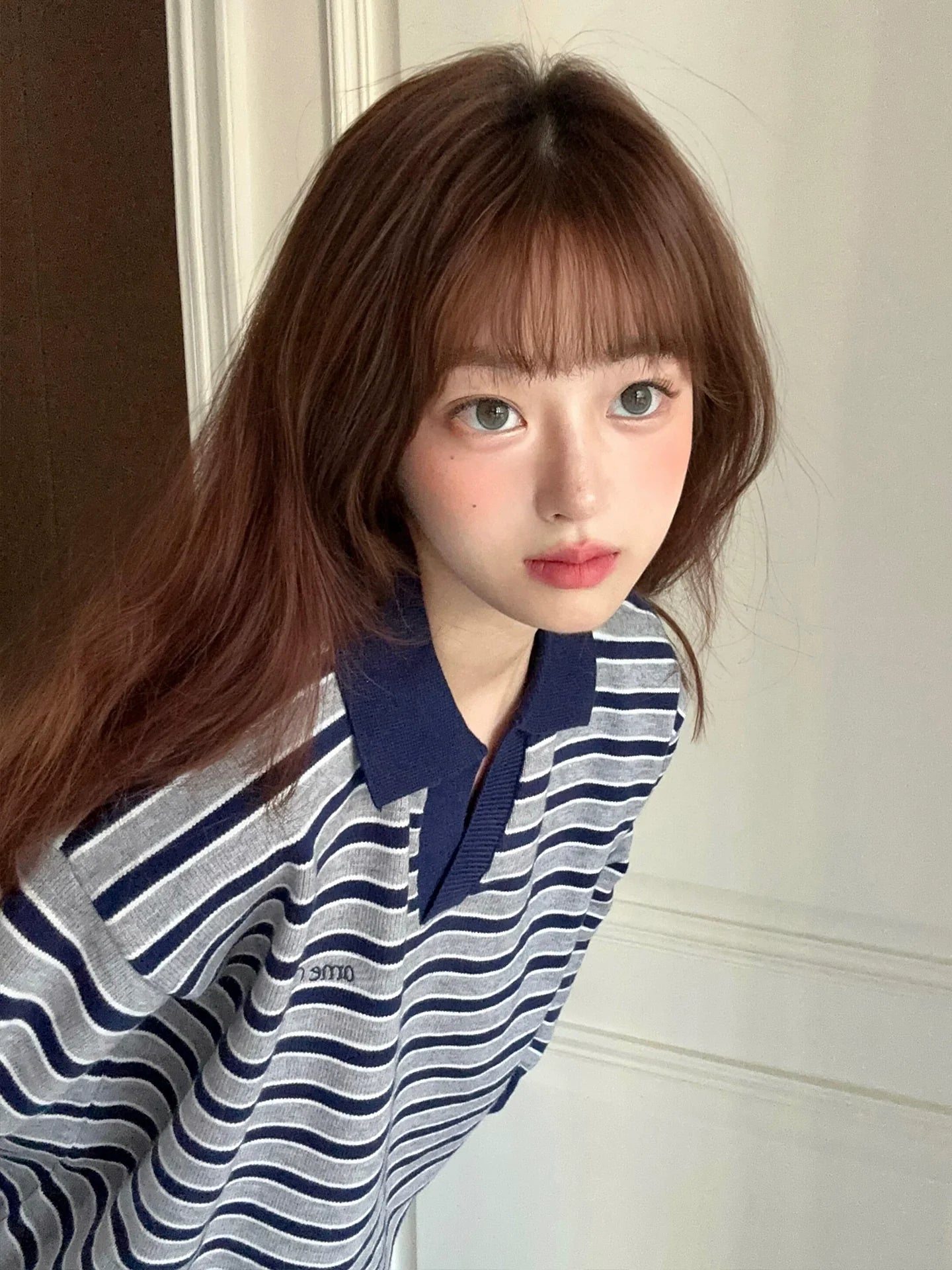 Lazy Striped V-Neck Sweater Autumn-Winter Embroidered Knit Couple Top