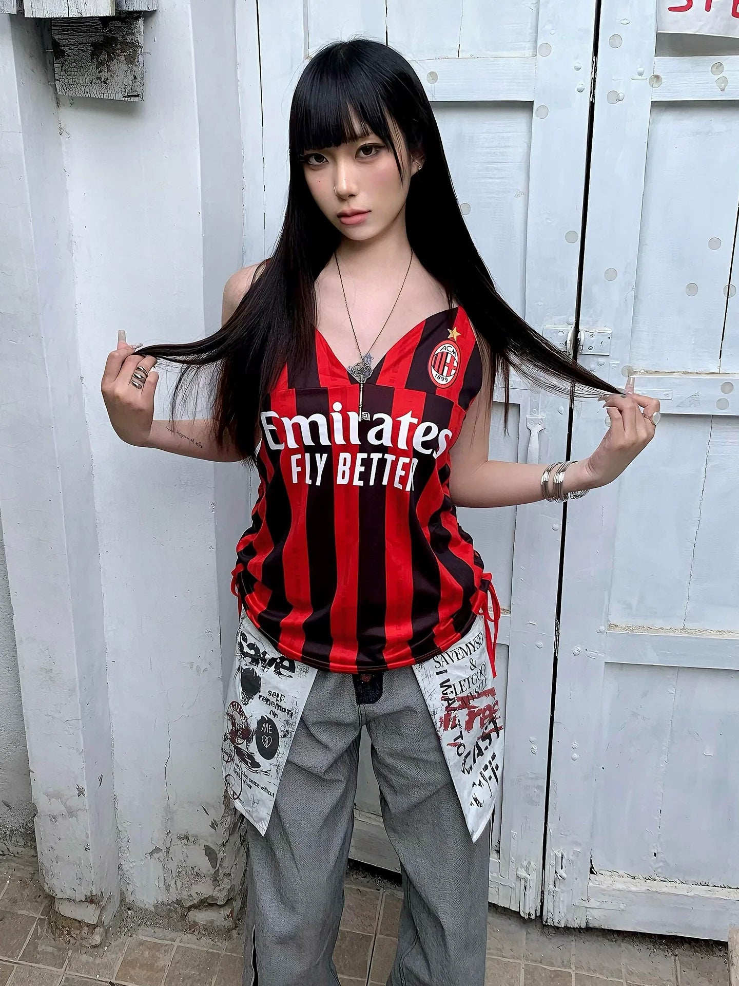 Retro Red Black Stripe Cami Top for Summer