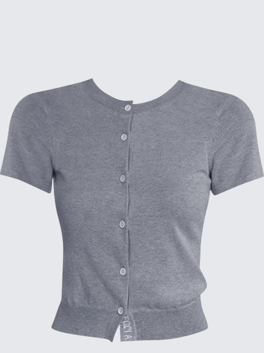 American Gray Crewneck Cardigan Tee