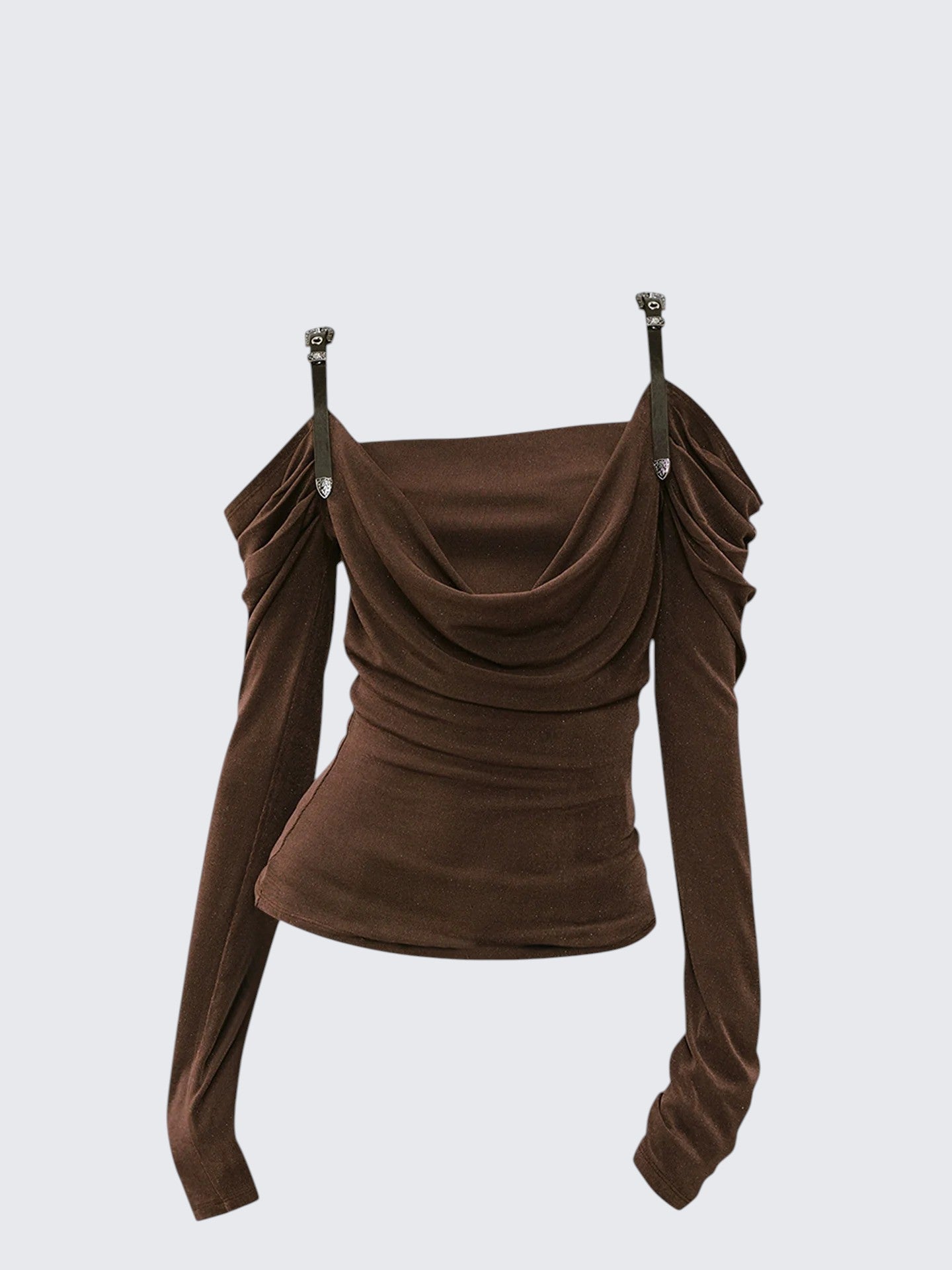 Leather Strap Off Shoulder Tee Women