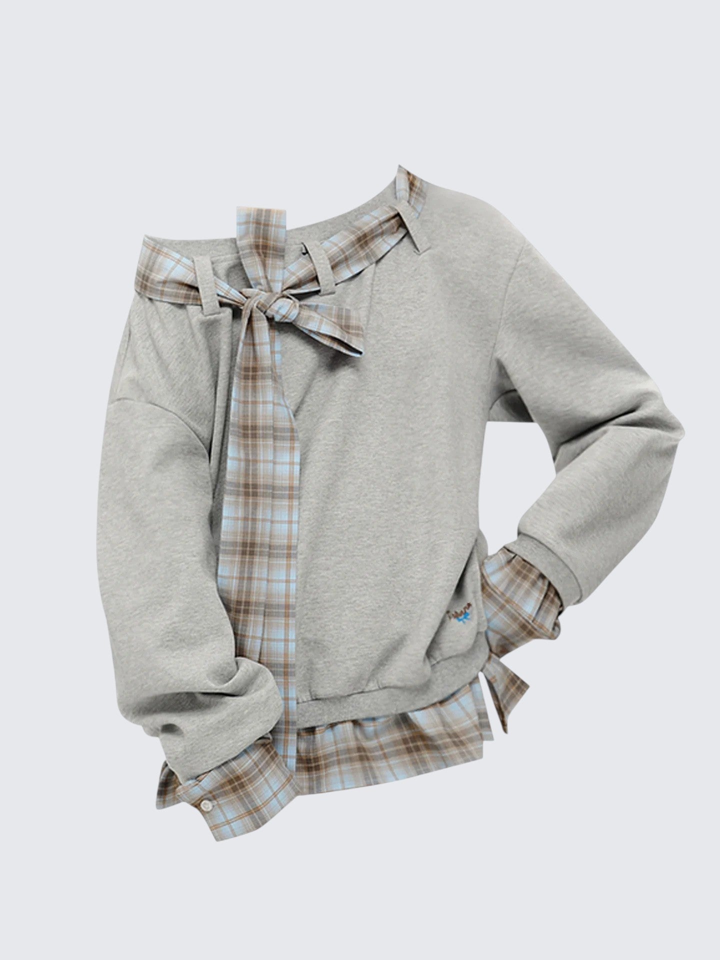 American Plaid Bow Shoulder Sweatshirt