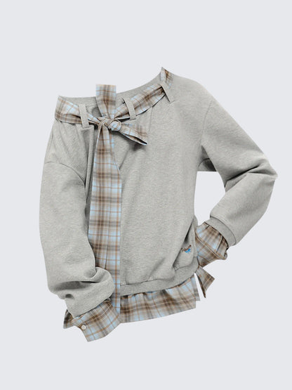American Plaid Bow Shoulder Sweatshirt