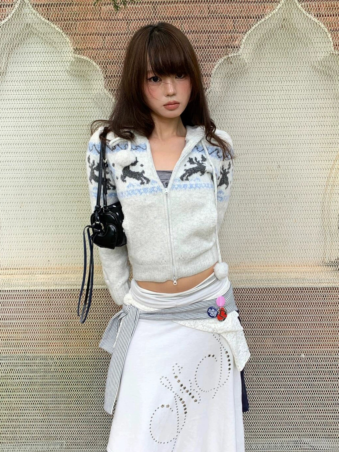 Fair Isle Reindeer Knit Cardigan Cozy Winter Short Sweater