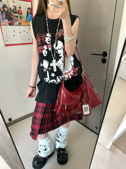 Punk Washed Convertible Long Sleeve Tee Detachable Tank Top Design