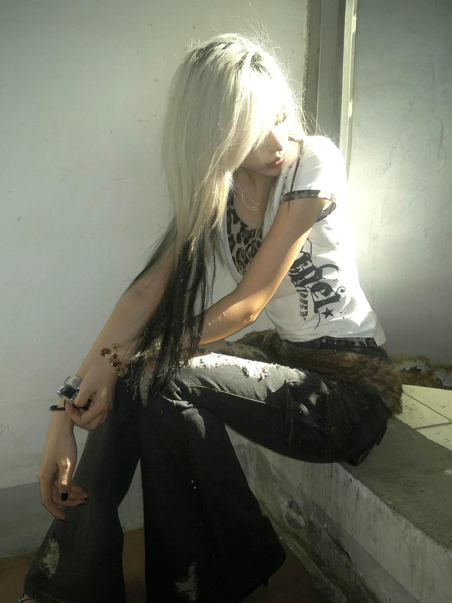 Y2K Leopard Patchwork V Neck Top Slim Fit Tee