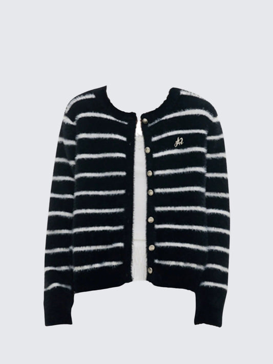 Mohair Striped Knit Cardigan Women
