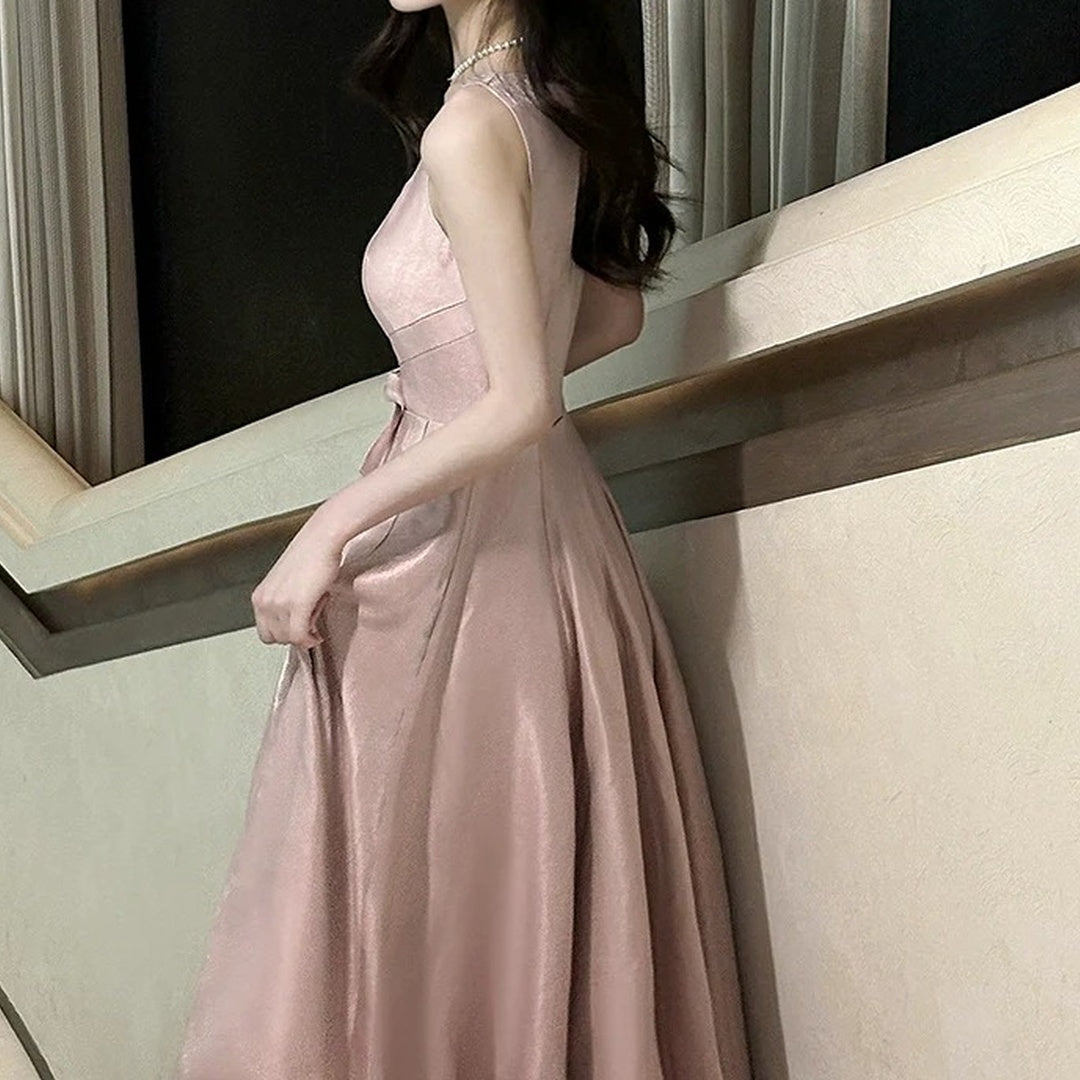 French Pink Butterfly Satin Spaghetti Strap Gown Dress – Engagement and Party Dress