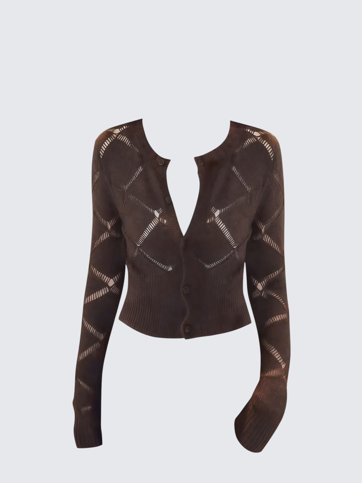 Brown Diamond Knit Cardigan Women