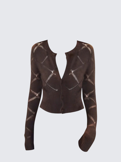 Brown Diamond Knit Cardigan Women