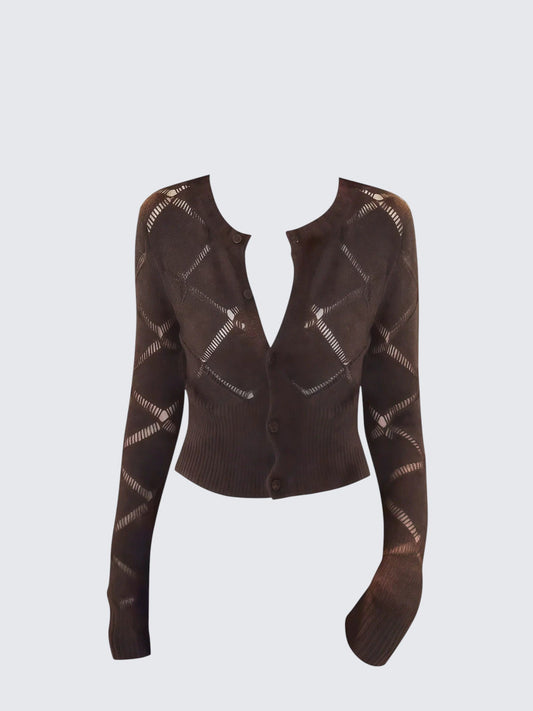 Brown Diamond Knit Cardigan Women