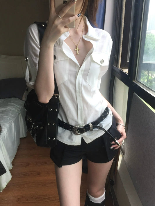 Relaxed Fit White Short Shirt