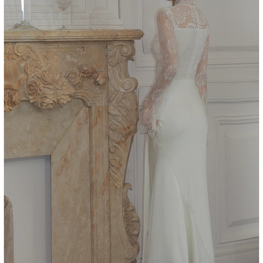 French Satin Long Sleeve Mermaid Gown Dress