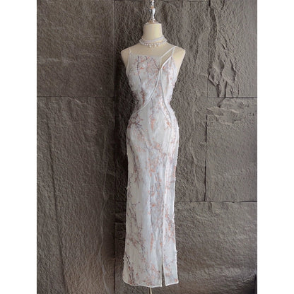 Snow Seeking Plum Chinese Cheongsam Embroidered Gown Dress