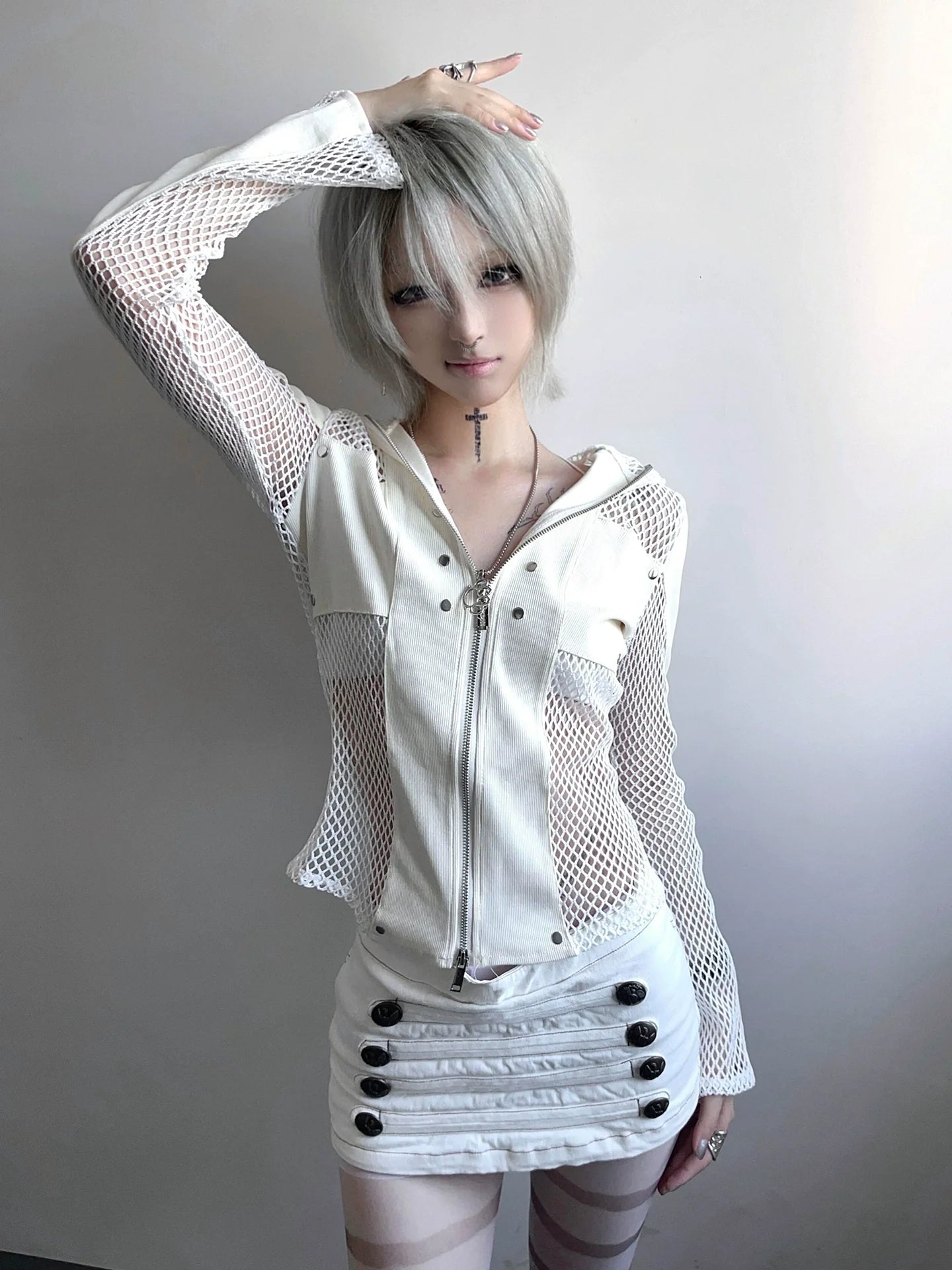 Y2K Mesh Patchwork Cardigan