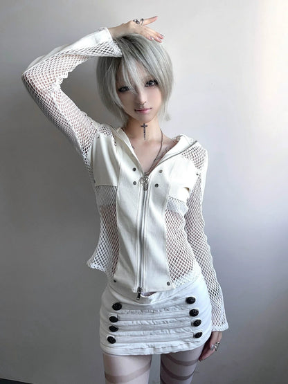 Y2K Mesh Patchwork Cardigan