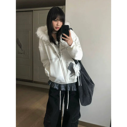 Y2K Faux Fur Collar Hoodie