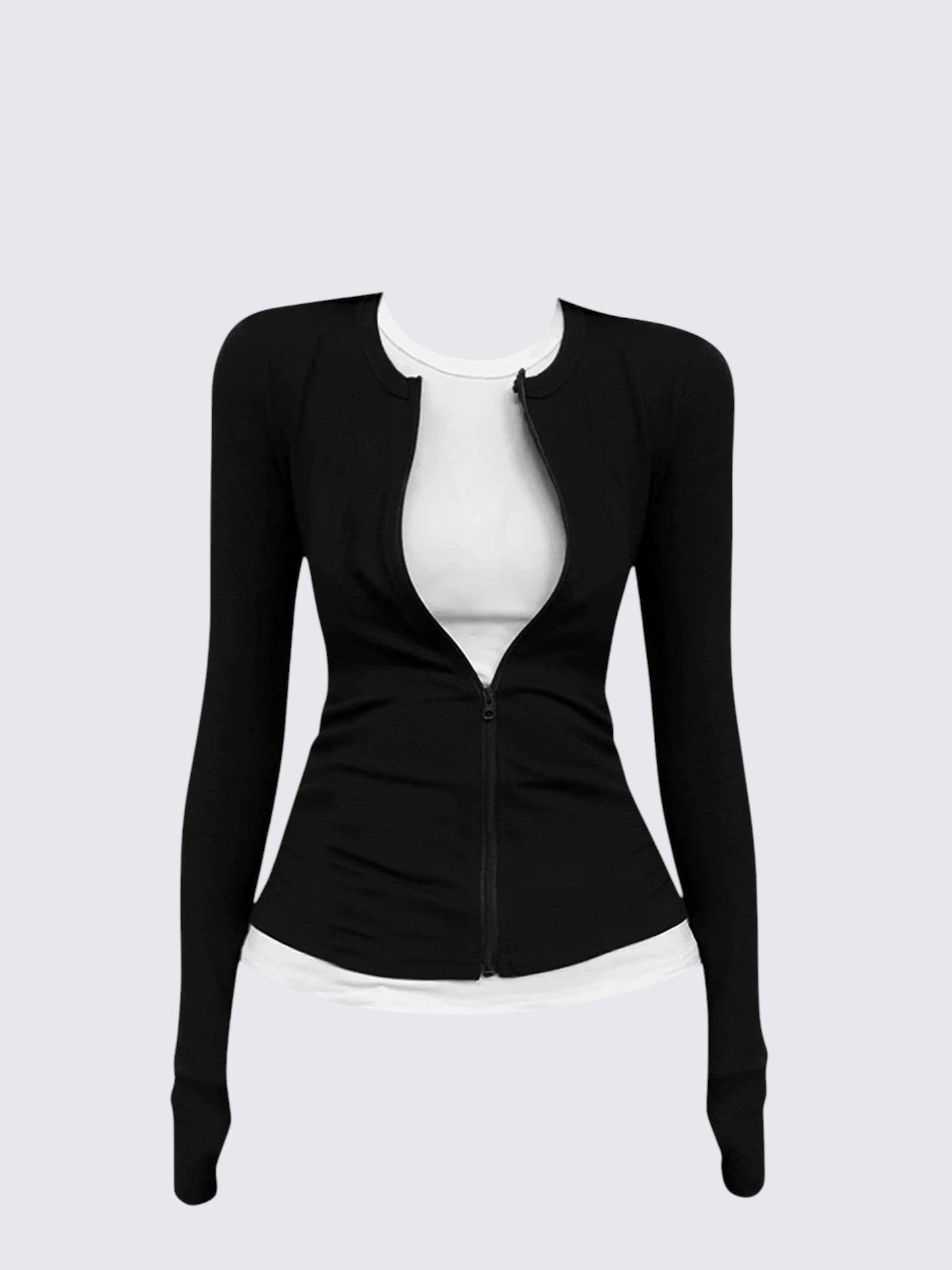 American Spicy Layered Zip Long Sleeve Tee