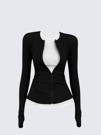 American Spicy Layered Zip Long Sleeve Tee