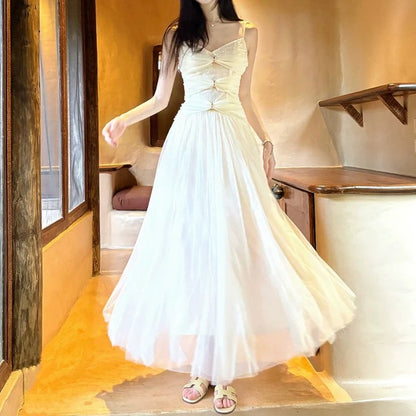 French Heavy Lace Tulle Spaghetti Strap Gown Dress