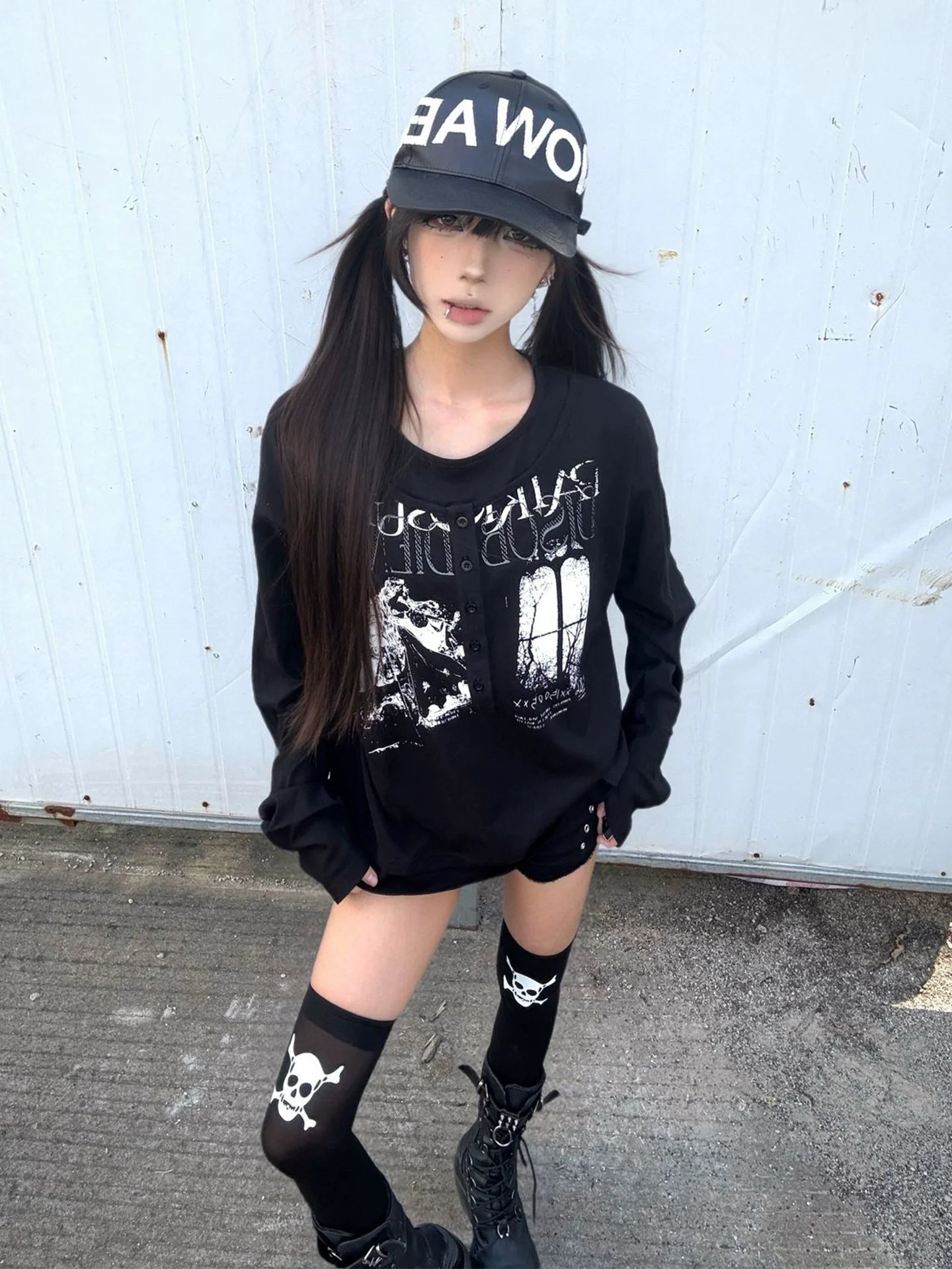 Y2K Visual Henley Long Sleeve Tee