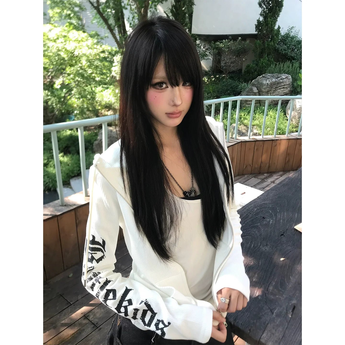 American Gothic Fitted Hoodie Jacket Retro Letter Print Zip-Up Sweatshirt