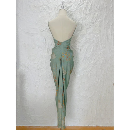 Chinese Ink Wash Halter Gown Dress