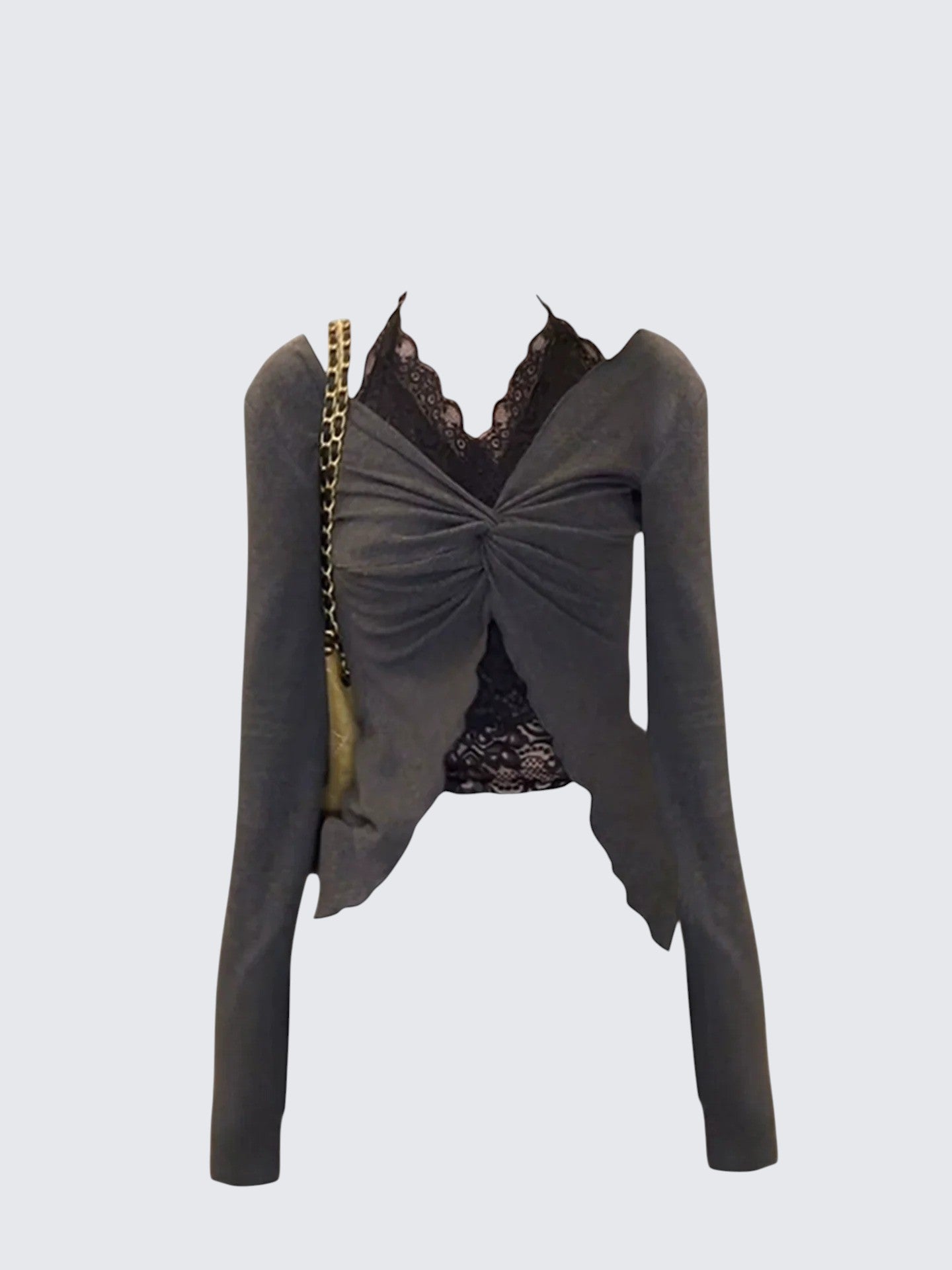 Layered Lace Halter Long Sleeve Top